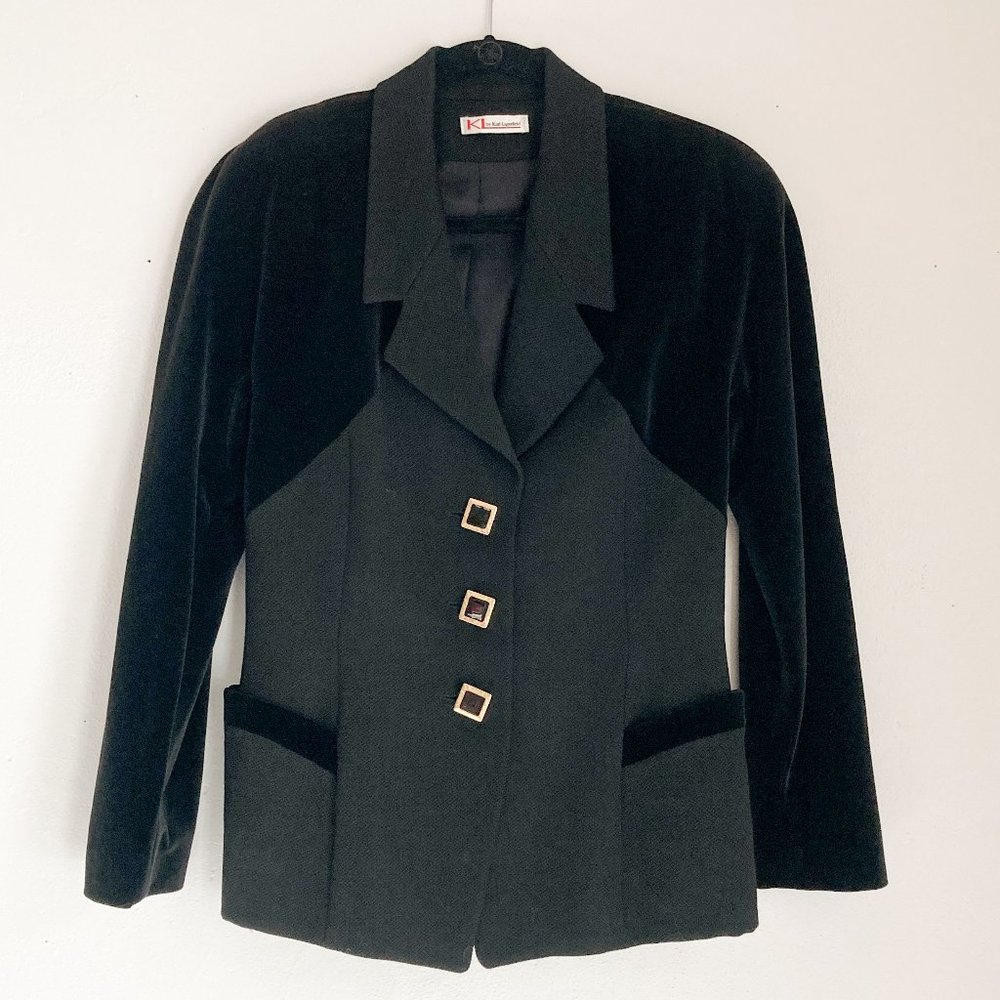 Karl Lagerfeld 1980s Wool and Velvet Black Blazer, Womens Size 8